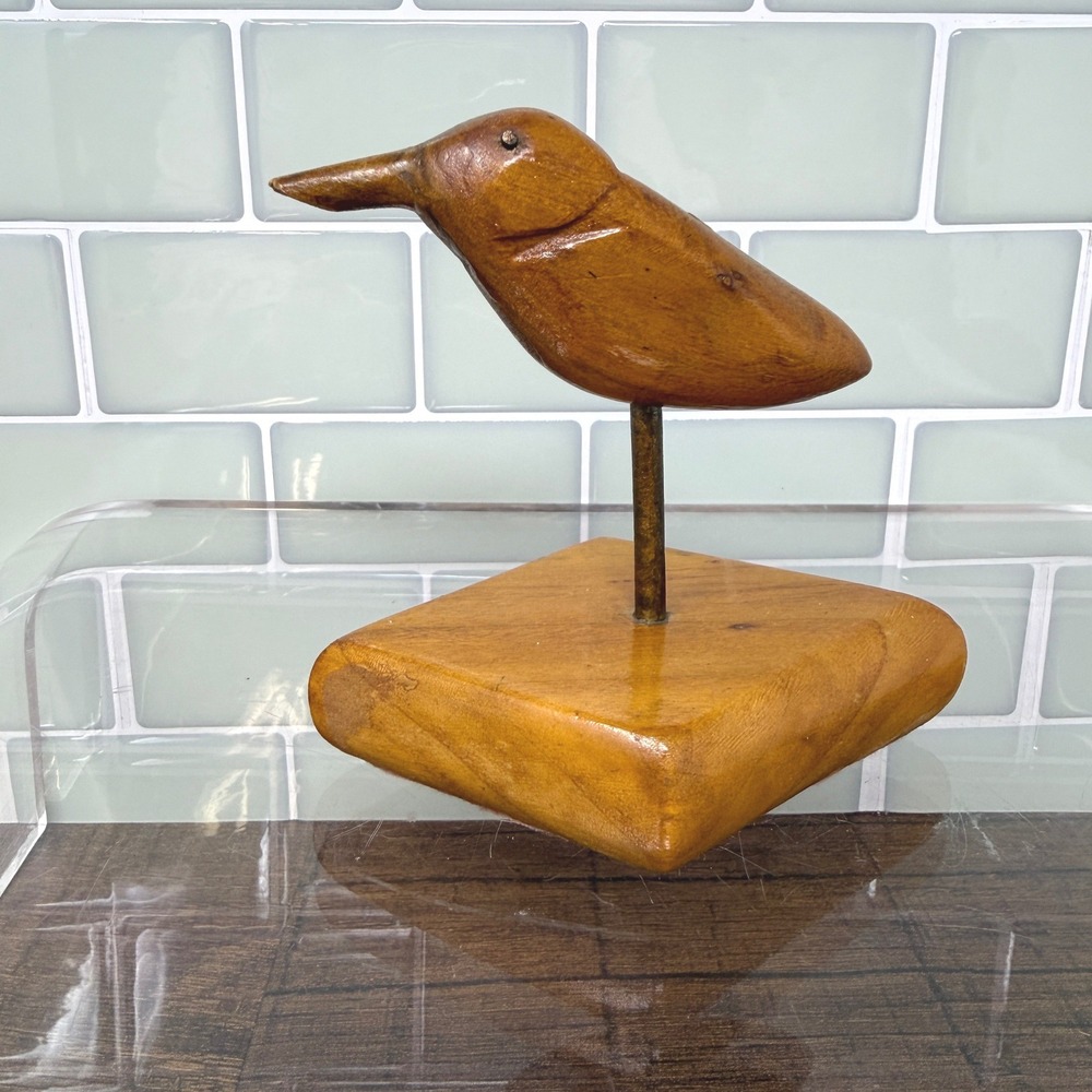 Mid Century Modern Inspired Carved Wooden Bird Statue Figurine Tabletop Accent